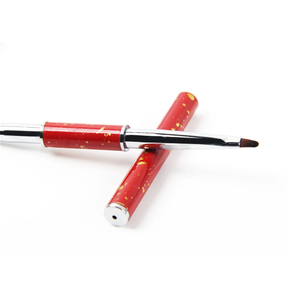 ANGNYA Two Use Brush UV Gel Brush 4# Oval and 7mm Skinny Nail Art Liner Painting Flower Pen Red Metal Hand Design Manicure Tool 4
