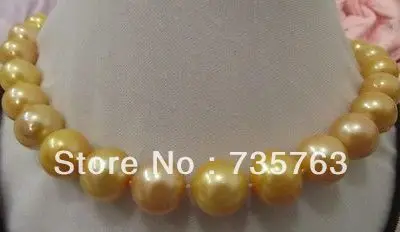 

HOT 00310 elegant 18"11-12mm south sea gold pearl necklace 14K