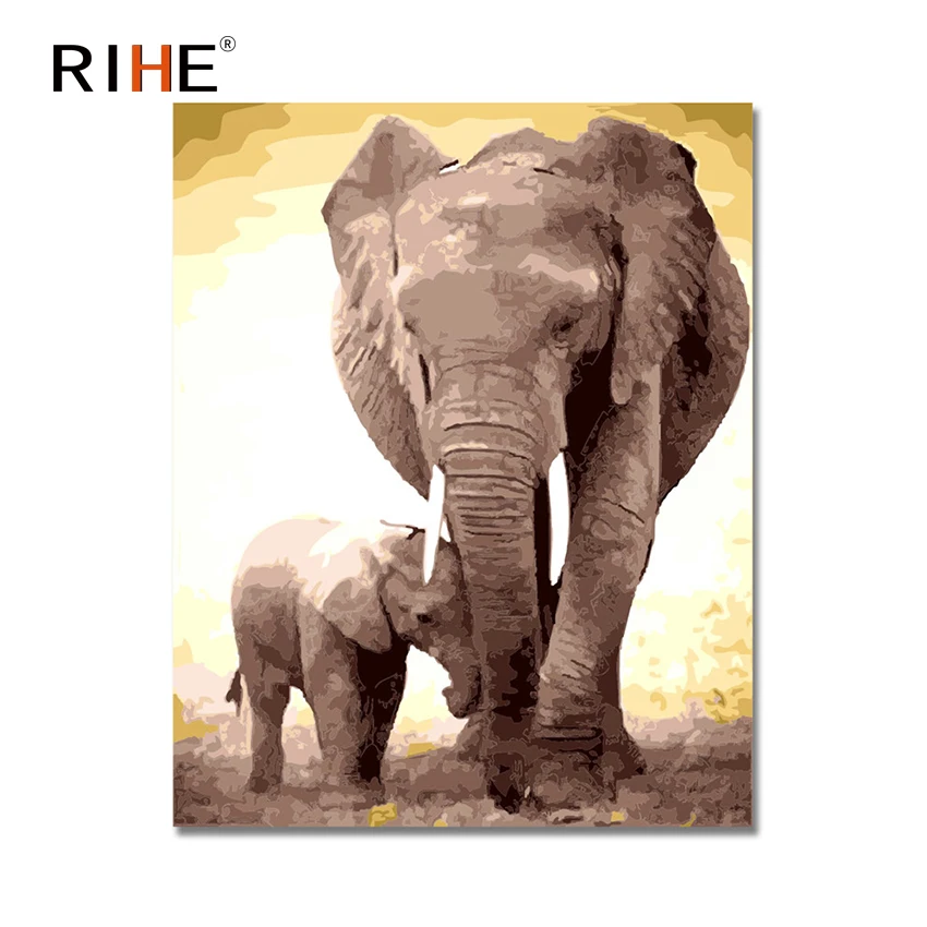 

RIHE Elephant Diy Painting By Numbers Animal Oil Painting On Canvas HandPainted Cuadros Decoracion Modern Acrylic Paint 40X50CM