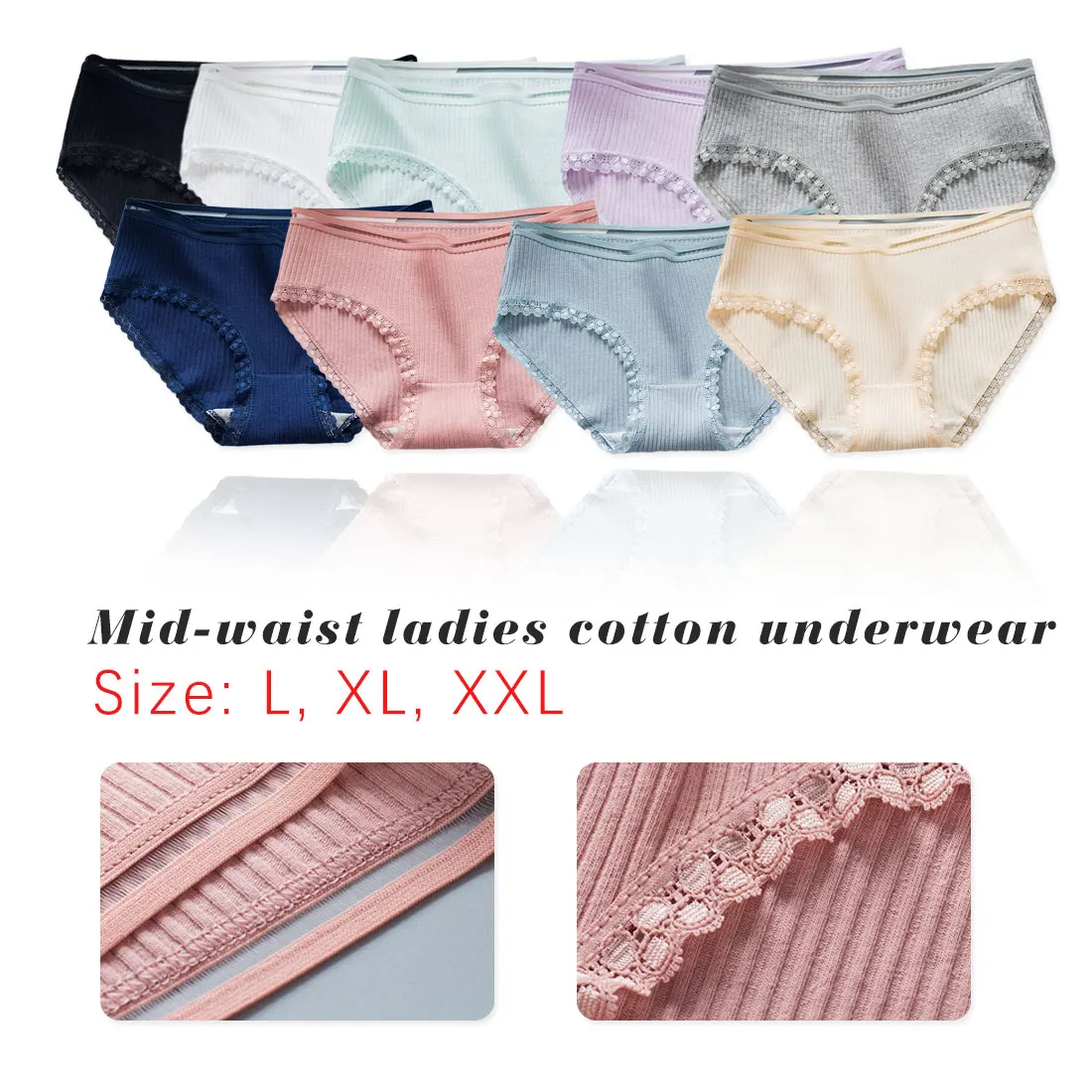 

10 Color Panties for women cotton briefs ladies lace underwear sexy girl underpants casual panty plus size