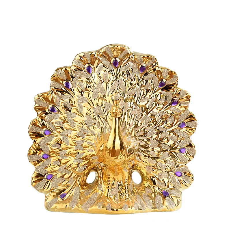 

Gold Plated Ceramic Peacock Flower Vase Manual Purple Diamond Creative Peacock Figurine Modern Fashion Home Decoration L3137
