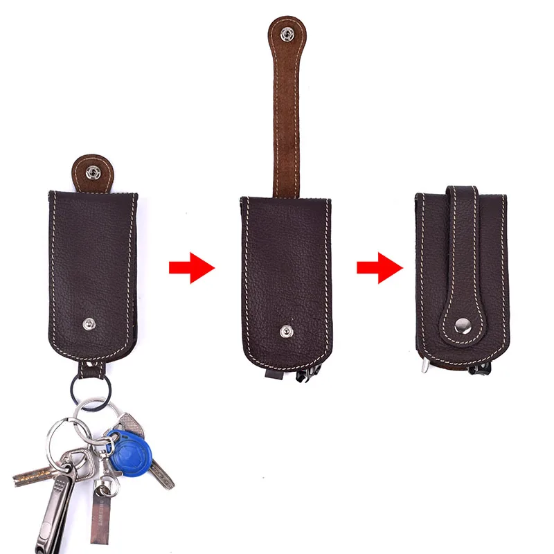 Car Key Holder Case Buckle Genuine Leather Key Housekeeper Wallet Women Trinket EDC Keychain Organizer Pouch Pull-Style Cover