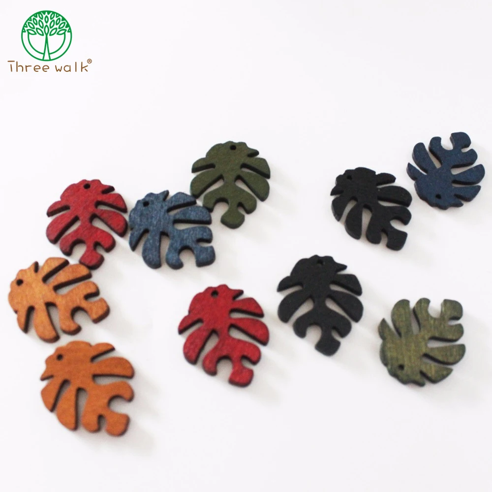 

50pcs 25*30MM Mixed Color Wooden End Beads Leaves DIY Earrings Jewelry Findings