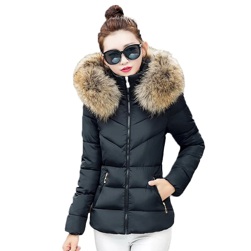 

Women Bow Design Parkas Girls Winter Fur Collar Hooded Coat Thick Warm Short Jacket Lady Cotton Clothing Brand Female Outwear