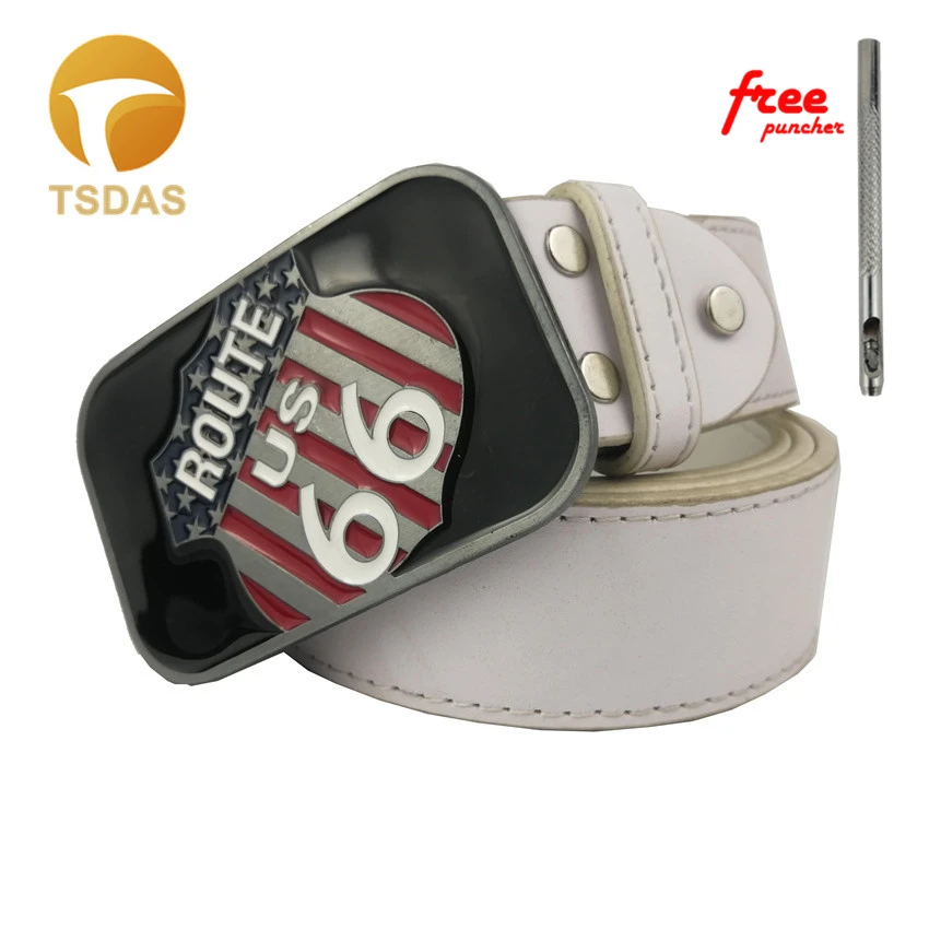 

Rectangle Silver Black Route 66 Men's Belt Buckles with Metal Fashion Belt Buckle with Leather Belt