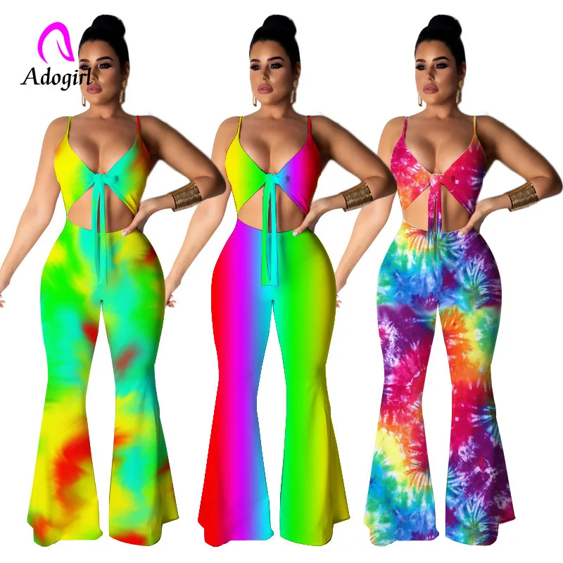 

Rainbow Sexy Bodycon Jumpsuits Backless Summer Cross Top Overalls Rave Festival Neon One Piece Rompers Womens Wide Leg Jumpsuit