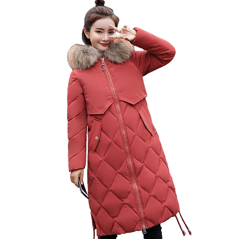 

2019 Winter Parkas Women Cotton Jacket Thick Warm Long Coat Female Plus size Fur collar Hooded Cotton-padded jacket Women N374