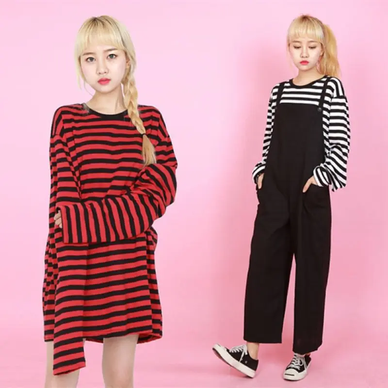 2018 Korean Style Long Sleeve Striped T Shirt Women Men Harajuku Tshirt Oversized T-shirt Hip Hop Punk Tumblr Tops Tee Shirts 2018 Korean Style Long Sleeve Striped T Shirt Women Men Harajuku Tshirt Oversized T-shirt Hip Hop Punk Tumblr Tops Tee Shirts