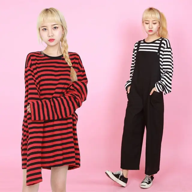 2018 Hombres Tamaño Hip Tumblr Hop Gran Harajuku De Coreano Rayas Mujer Manga A Camiseta Punk Estilo Camisetas Larga CBoedxWr