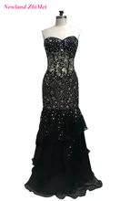 Sparkly See Through Mermaid Prom Dress Sexy Sequin Appliqued Organza Long Backless Formal Evening Gowns 2017