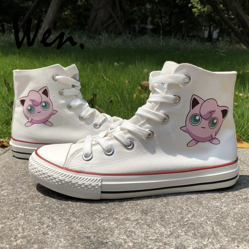 

Wen Canvas Sneakers Design Anime Pokemon Jigglypuff High Top Skateboarding Shoes Man Woman White Black Athletic Shoes Plimsolls