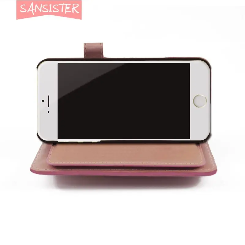 Sansister кожаный чехол для iPhone 7 Plus фирменный розовый чехол-кошелек с зеркалом для макияжа многофункциональный флип-чехол - Цвет: Rose gold