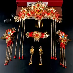 JaneVini Винтаж Китайский свадебный головной убор древний свадебный головной убор шпилька золото для женщин украшения для волос невесты
