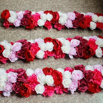 

2018 red 10pcs/lot wedding table runner stage backdrop arch flower decorative wholesale artificial flower table centerpiece