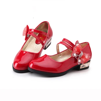

Teens Girls Patent Leatherr Red Wedding Party Shoes For Girls High heel Bow knot School Dance Perform Shoes 5 6 8 10 12 14 Years