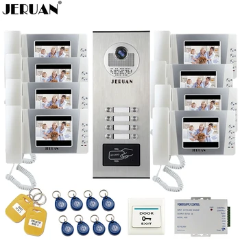

JERUAN 4.3 inch LCD Video Intercom Doorbell Door Phone Intercom System 8 Monitor RFID Access Camera for 8 Household Apartment