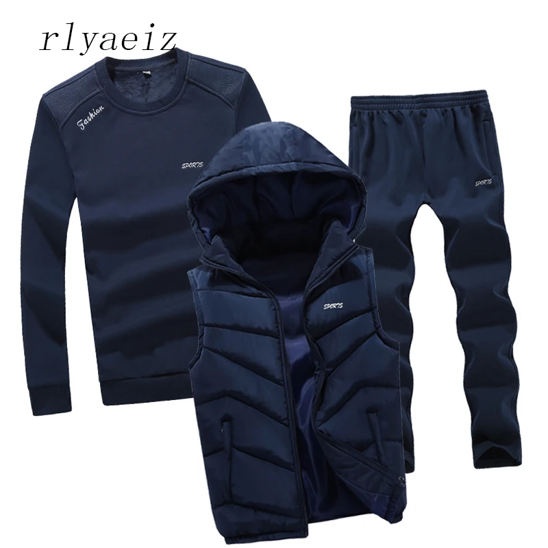 

Rlyaeiz Plus Size 4XL High Quality Autumn Sportswear Men Casual Sporting Suits Hoodies + Pants +Vests 3 Piece Set Male Tracksuit