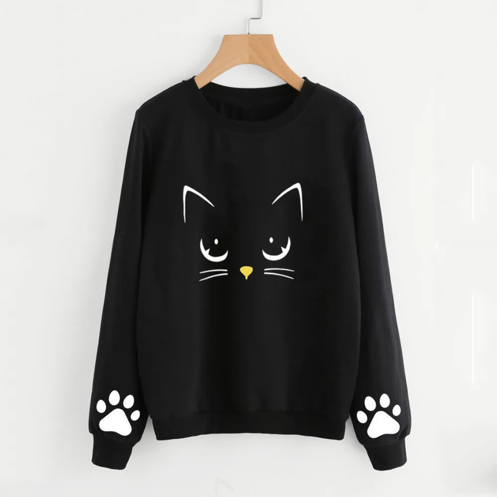 

Hot plus size women sweatshirts crop top outwear for hoodie Autumn And Winter Cat Weater Round Neck Long Sleeve Dropshipping*