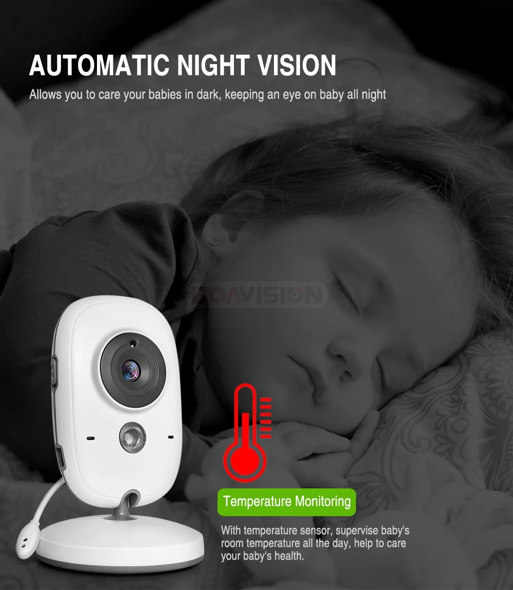 Baby Monitor VB602 IR Night Vision Temperature Monitor Lullabies Intercom VOX Mode Video Baby Camera Walkie Talkie Babysitter car security camera