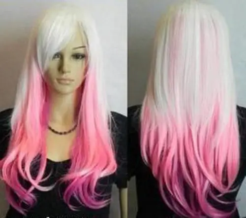 

New white pink mixed long straight cosplay full wig