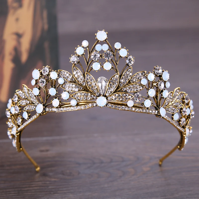 

Vintage Baroque Wedding Hair Accessories Brown Crystal Tiaras Crowns Rhinestone Diadem Bridal Headband Women Hair Jewelry