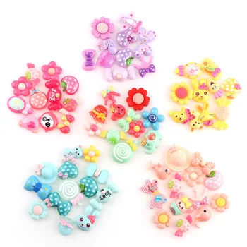 

30PC Pink Blue Yellow Purple Sweet Kawaii Cartoon 30pcs Flatback Resin Cabochon Jewelry Crafts For Hair Ornaments Accessories