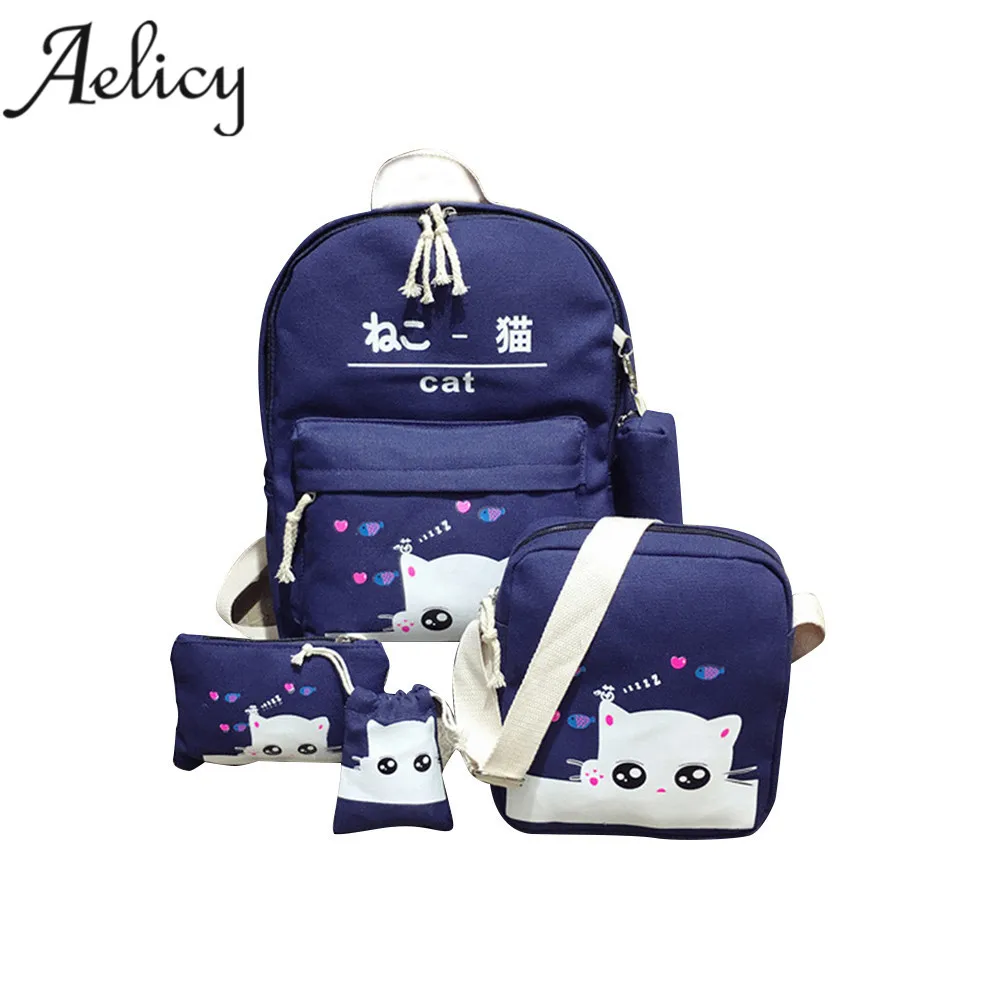 

Aelicy Cat Backpack For Girl Animal Prints School Backpacks For Teenage Girls Printing Backpack Women 5 Set School Bags mochilas