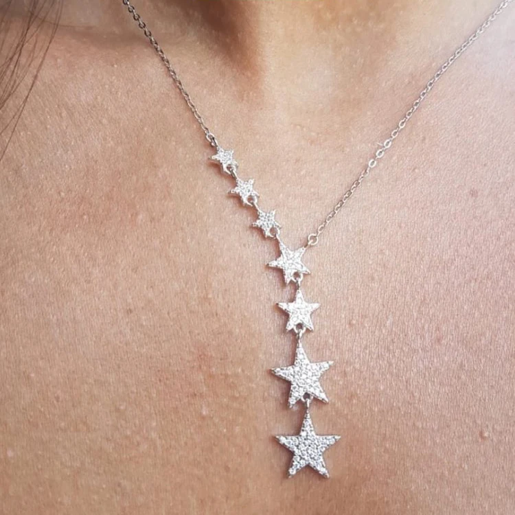 

Sdzstone Silver gold color cute danity 7pcs Star charm pendant necklace 2018 christmas gift delicate chain star necklace