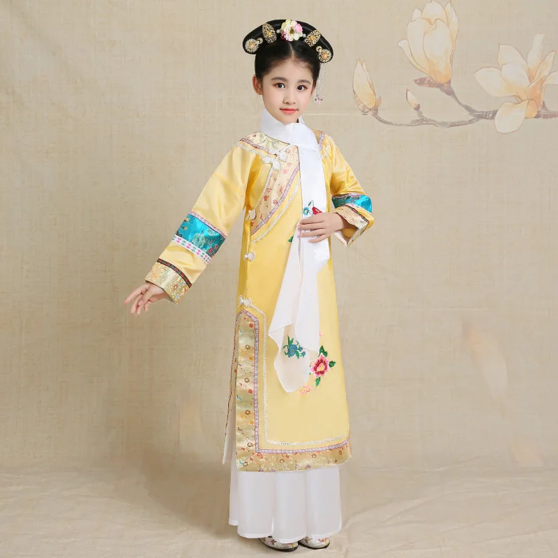Детский костюм для китайского традиционного танца, платье для девочек династии Цин, танцевальные костюмы детские маскарадные костюмы принцессы для сцены, одежда 90