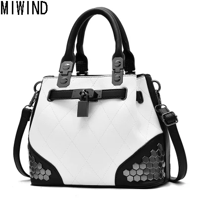 

MIWIND Women Handbags Patchwork Shoulder Bag Ladies Rivet Totes Bag Female Casual Hand Bags Leather Crossbody Bag 2017 TDX1228