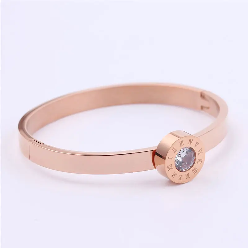 rose gold color Браслет со сменными кристаллами и римскими цифрами, ювелирные изделия из нержавеющей стали, романтические подарки на годовщину для женщин - Окраска металла: rose gold color