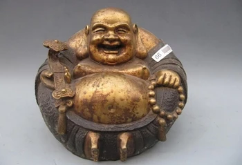 

USPS to USA S0652 Tibet classical Old Bronze Ru Yi potbelly laughter Maitreya Buddha Statue