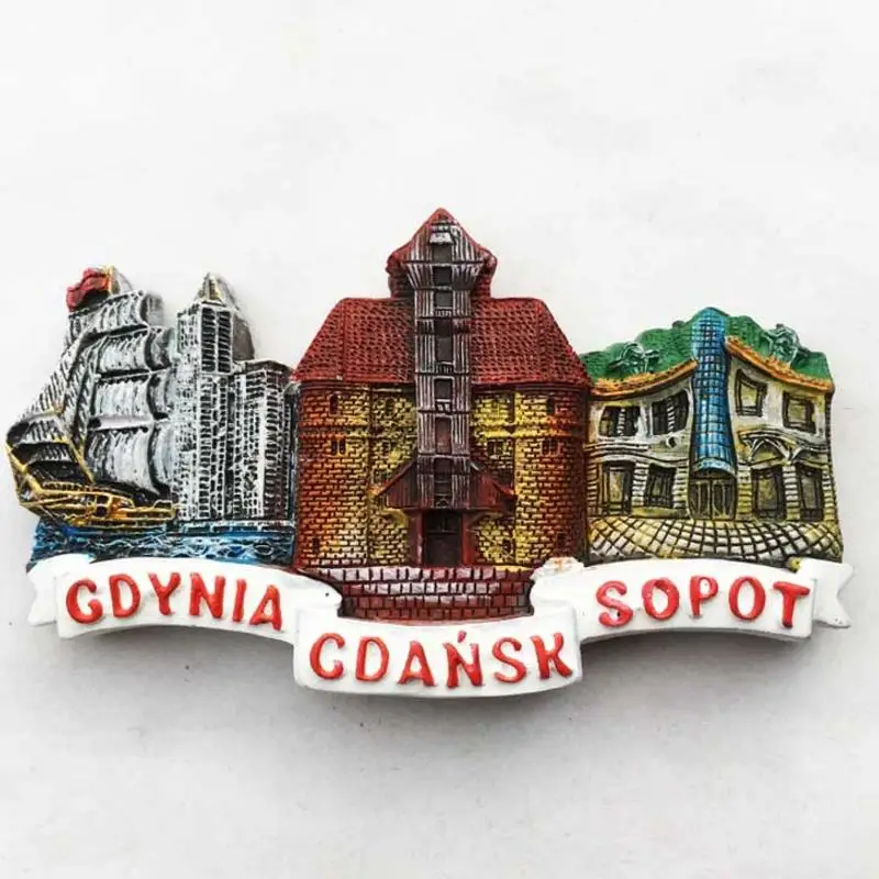 

1pc Creative poland gdynia Gdansk sopot Landmark building Fridge Magnet Travel Tourist Souvenirs Refrigerator Magnetic Sticker