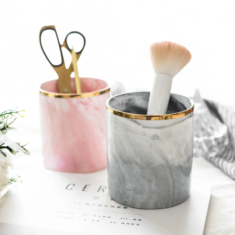 

Minimalist Nordic Marble Makeup Brush Storage Bottles Jars Box Creative Ins Style Porcelain Ceramic Brush Pen Holder