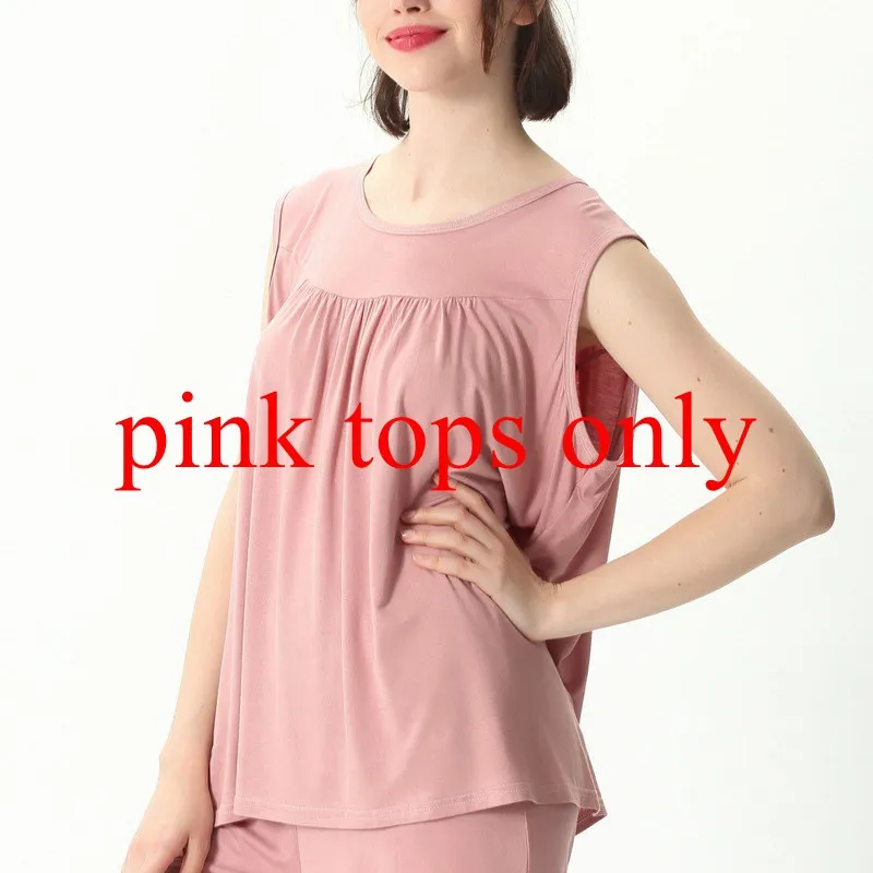Женский пижамный комплект Mferlier, большой размер 4XL 5XL 6XL 7XL, Женские однотонные свободные эластичные розовые, серые, черные, синие женские пижамные комплекты - Цвет: 1983 pink tops only