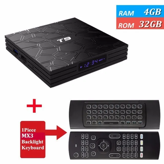 T9 ТВ Box 4 Гб Оперативная память 32 ГБ/64 ГБ Android 8,1 Rockchip RK3328 4 K проигрыватель Google 2,4 ГГц Wi-Fi HD BT 4 K смарт-Декодер каналов кабельного телевидения - Цвет: 32G MX3 Backlit