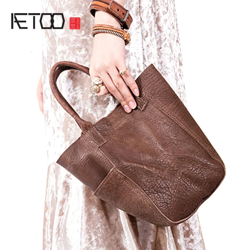 AETOO новый стиль кожаная женская сумка модная овощная корзина сумка ретро ручная работа маленькая сумка первый слой кожаная сумка на плечо