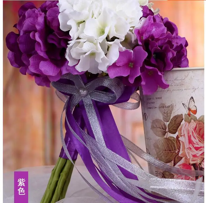 Фиолетовый цвет слоновой кости синий розовый бордовый цвет свадебный цветок гортензии ручная вышивка Свадебный букет для невесты дома Dec
