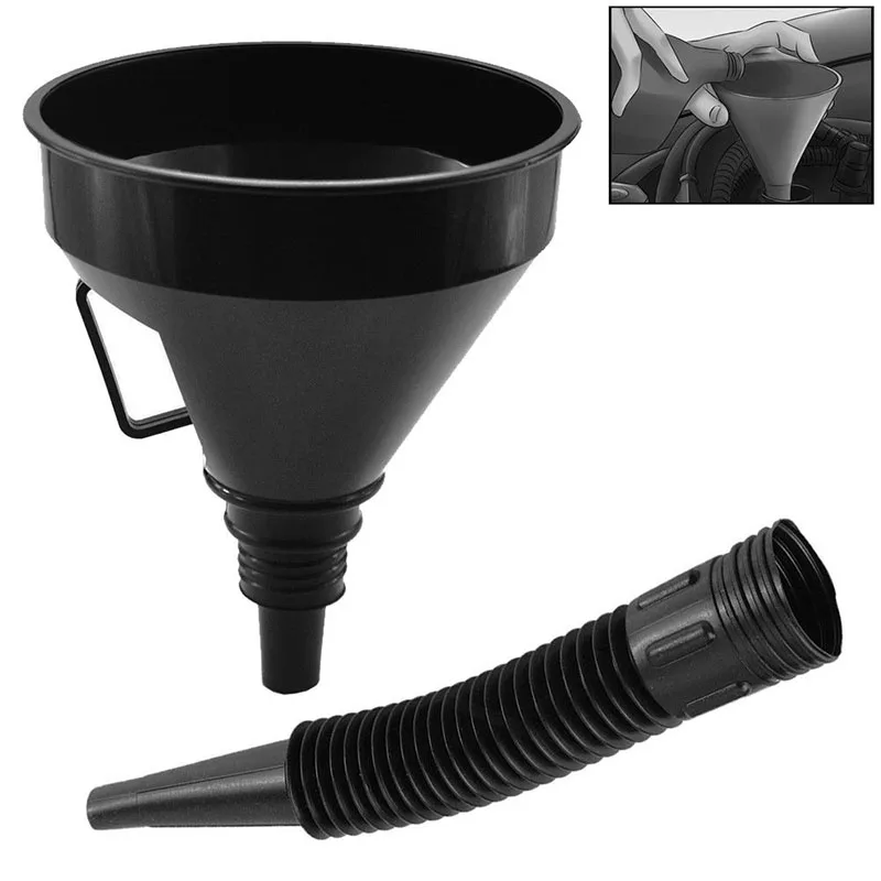 BLACK Plastic FUNNEL With FILTER For Petrol Diesel Oil Fuel & Water 