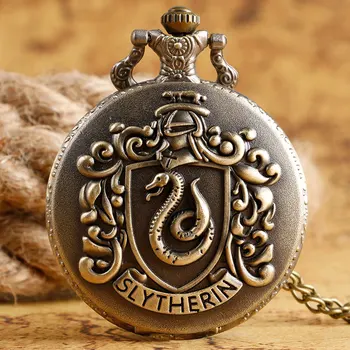 

New Arrival Classic Slytherin School Design Pocket Watch Quartz Pendant Necklace Chain Clock Christmas Gift