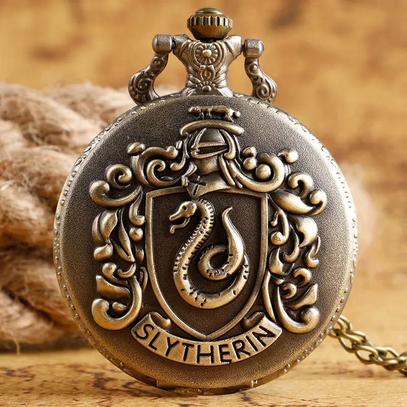 Новое поступление Классические карманные часы Slytherin школьный дизайн кварцевый