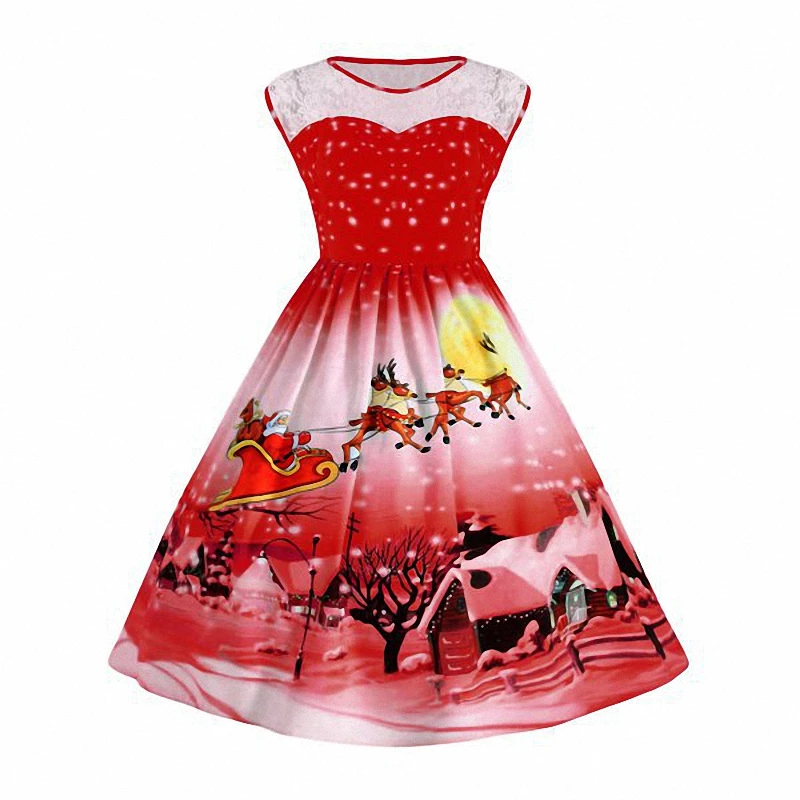 

Imvation 2017 Women Ladies Sexy Lace Patchwork Sleeveless Dress Fashion Christmas Dress