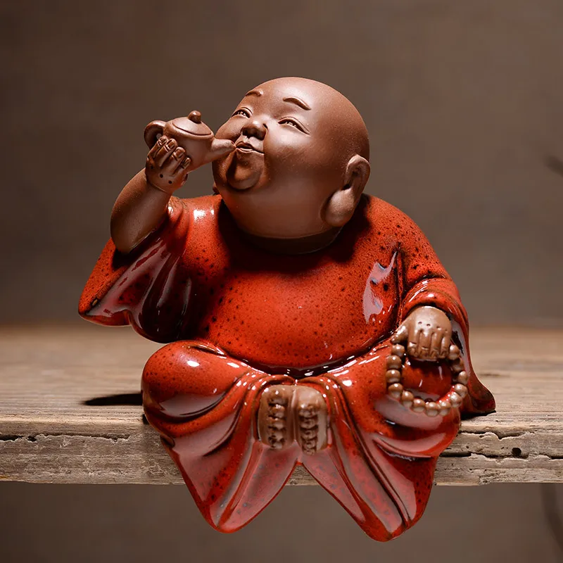 Kopen Zen keramiek Handwerk Maitreya Lachende Boeddha boeddhabeeld woonkamer plank Ornamenten Home Decorations