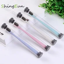 Гигиена полости рта бамбуковый уголь Мягкая Щетина зубная щетка сплошной цвет с портативной круглой трубкой зубная щетка для взрослых Childre