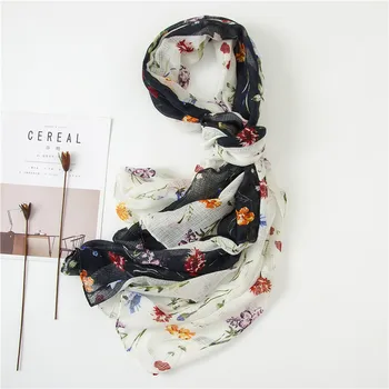 

Women Viscose Scarf Floral Thin Print Foulard Black White Color Patchwork Long Stole Winter Wrap NEW [3528]