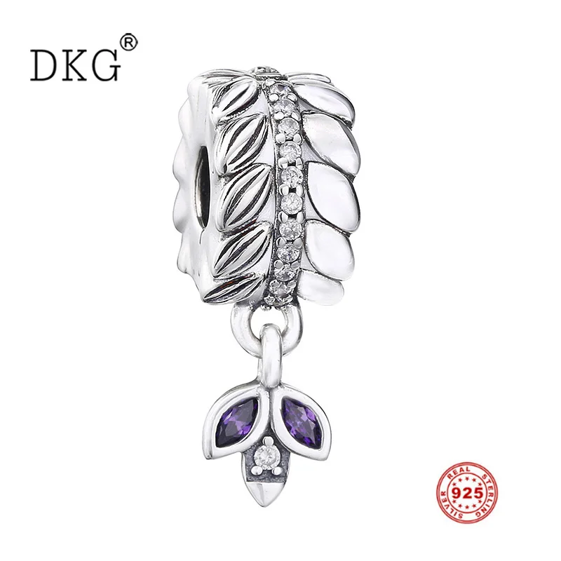 

100% 925 Sterling Silver Bead Leaf Clip with Clear Crystal Charm Beads Fit Original DKG Bracelet Bangle DIY Jewelry