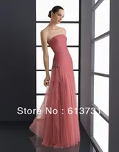 Freies Verschiffen Heißer Verkauf Strapless Coral Rot Lange Abendgesellschaft Kleider Tüll Abendkleid Hochzeit Gastkleider 912