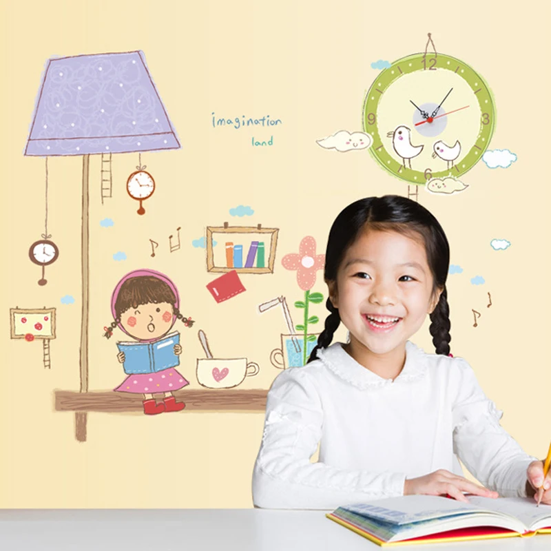 Free Shipping Home Decoration Creative Girl Reading Book Cartoon DIY