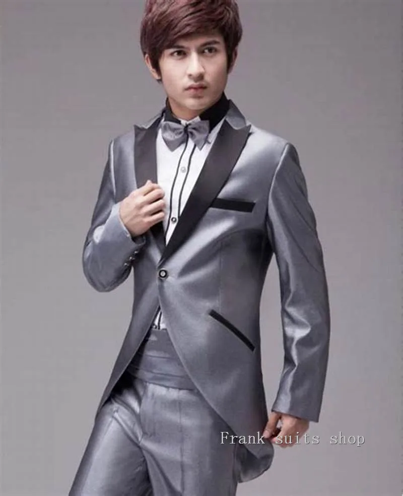 

2019 Latest Coat Pant Designs Shinny Sliver Groom Tuxedo Mens Wedding Suits Formal Groomsmen Suits Black Edge Party 2 Pieces