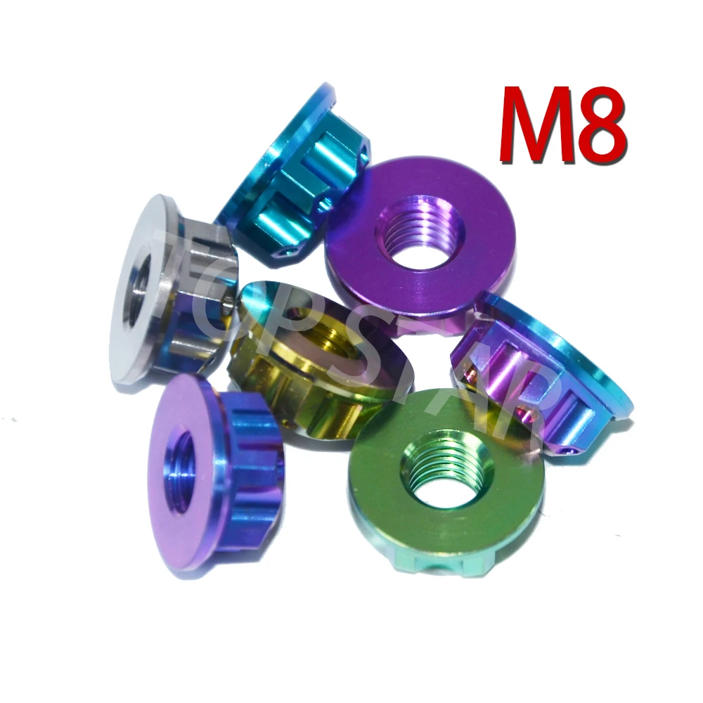 Двухосевая гайка Ti M8 многоцветная Фланцевая из титана Torx и Шестигранная